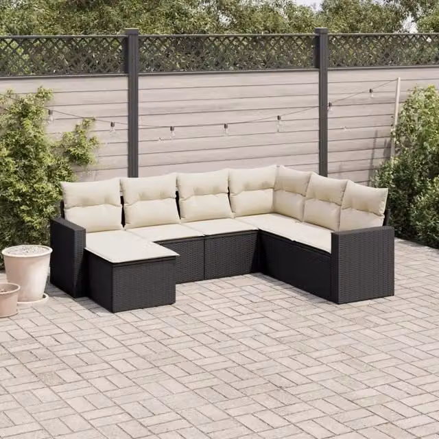 Set Divani da Giardino con Cuscini 7pz Nero Polyrattan 3219286