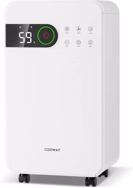 Deumidificatore Portatile Costway Bianco con Modalità Sonno, Timer e Blocco di Sicurezza per Bambini, Capacità 15 L
