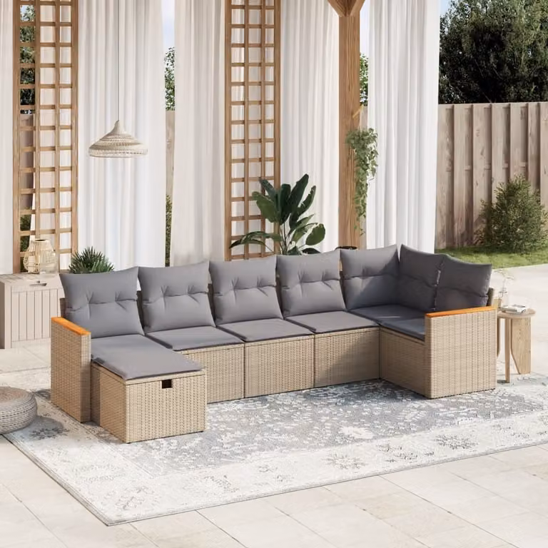 Maison Exclusive - Set Divano da Giardino 7 pz con Cuscini Beige Misto Polyrattan