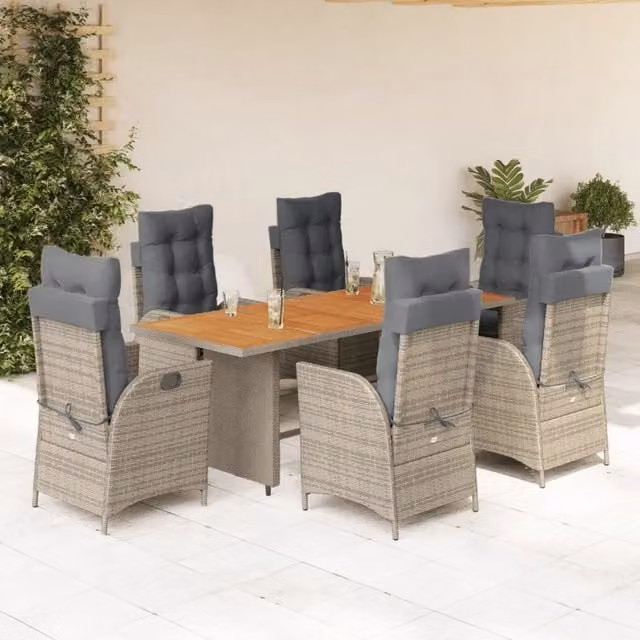 Set da pranzo da giardino moderno vidaXL in legno di acacia oliato e polyrattan grigio, 7 pezzi