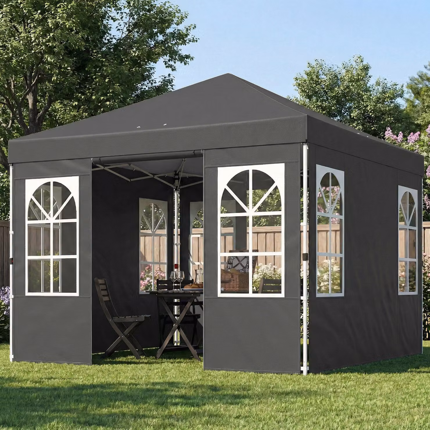 Tenda Pieghevole Pop-up Outsunny con 4 Pannelli Rimovibili e Protezione UPF50+ Grigio Scuro 3x3 m – 2