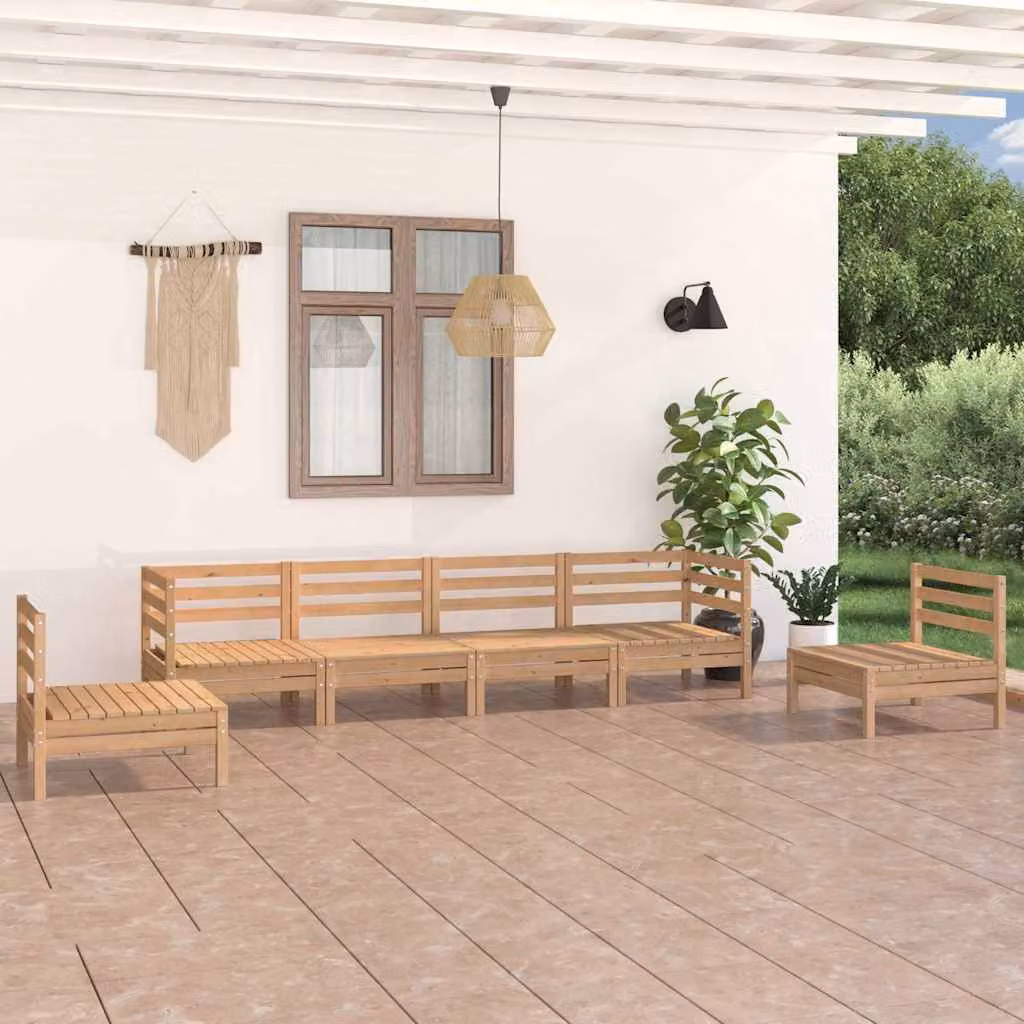 Set di divani da giardino vidaXL a forma di L in legno di pino marrone con 6 pezzi e cuscini inclusi