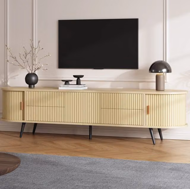 Mobile TV ovale 180x40x45 cm in MDF color legno; 4 cassetti e 1 anta a serranda
