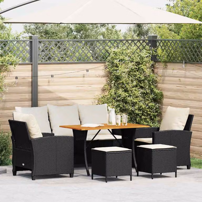 Set Divano da Giardino 6 pz vidaXL in Polyrattan Nero con Cuscini e Tavolino