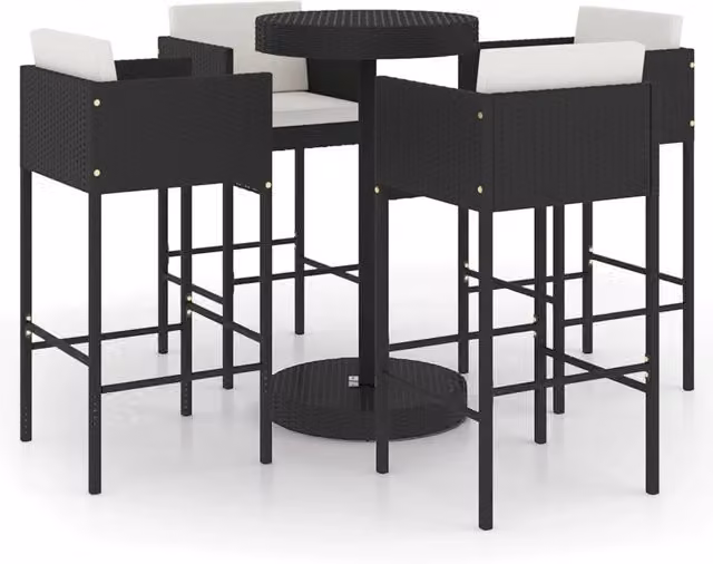 Set da bar da giardino Outsunny in resina intrecciata nera con 5 pezzi e cuscini
