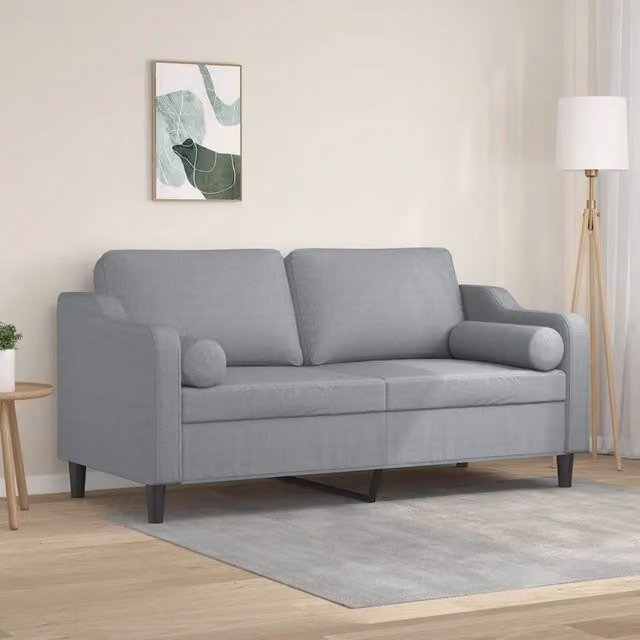 Divano a 2 posti moderno vidaXL in tessuto grigio con cuscini e coperture rimovibili