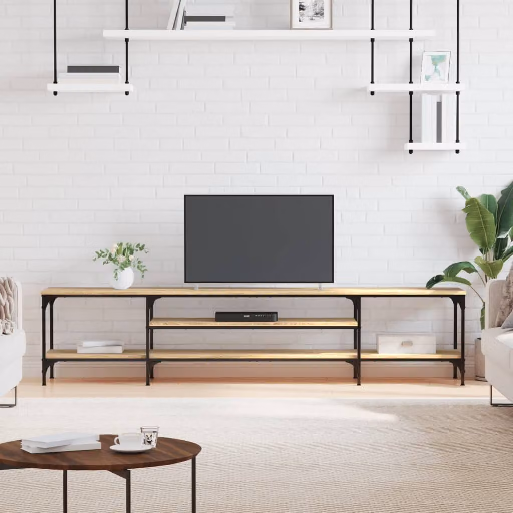 Mobile TV vidaXL in stile industriale in legno e metallo, colore rovere sonoma, L 201 cm x P 35 cm x H 45 cm