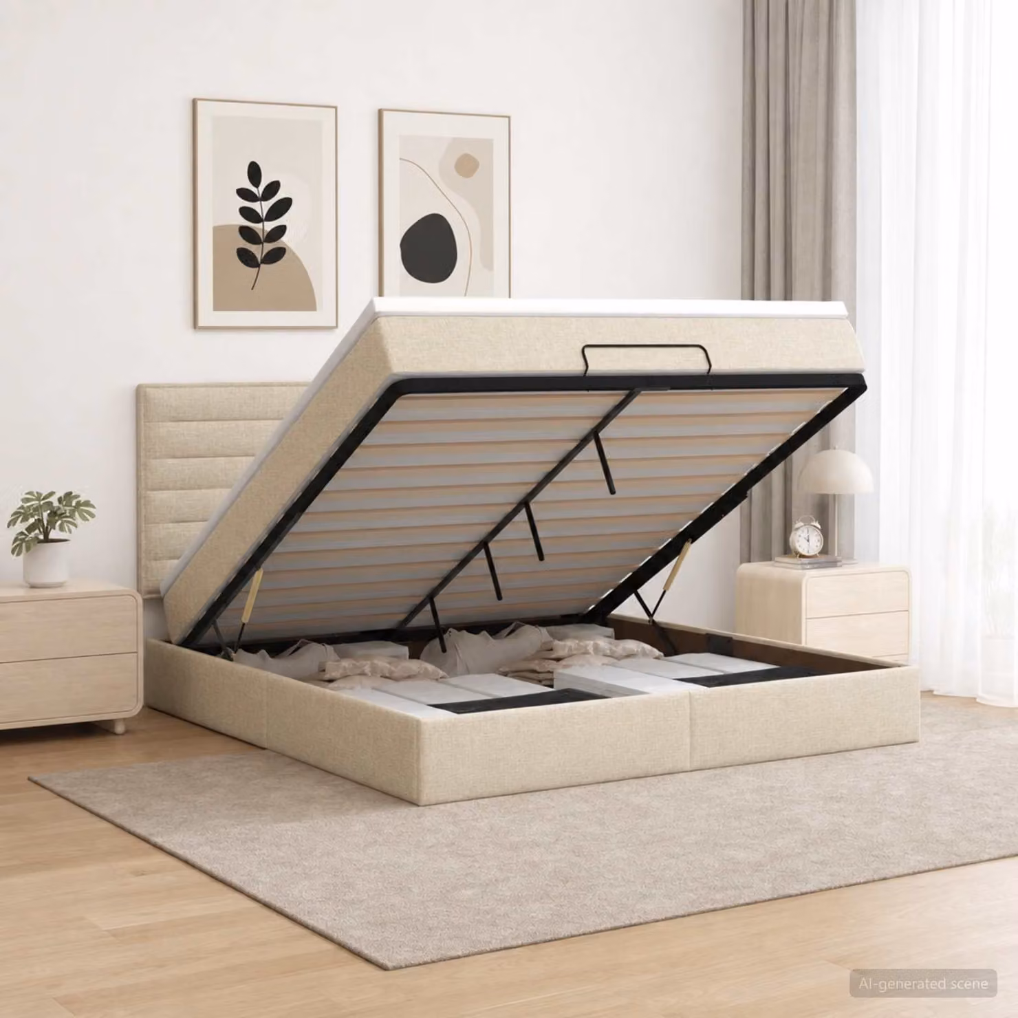 Letto Ottomano con Materasso e Illuminazione LED vidaXL, Colore Beige, L/P/H: 180 x 200 x 88 cm