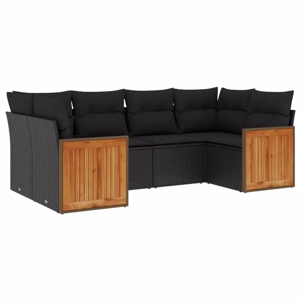 Set Divano da Giardino a L vidaXL 6 pz in Polyrattan Nero con Cuscini Imbottiti e Rivestimenti Rimovibili – 2