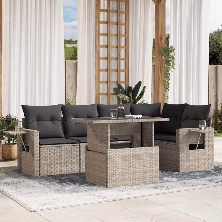 Set Divano da Giardino a L vidaXL in Polyrattan Grigio Antracite con Cuscini e Tavolino da Esterno