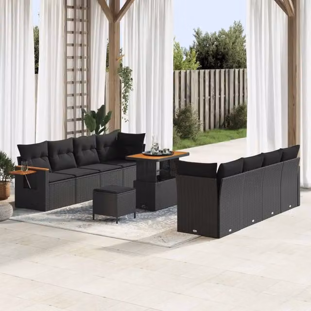 Set Divano da Giardino 12 pz 10-Numero di posti Nero polyrattan 3365099