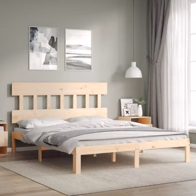 Giroletto vidaXL in legno massello di pino naturale per camera da letto, L/P/H: 160 x 200 x 163,5 cm – 1