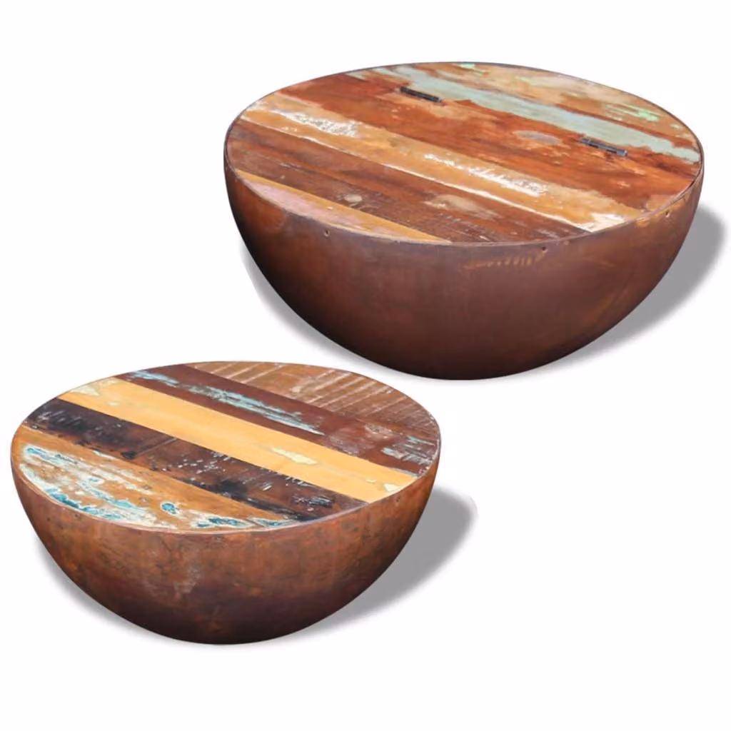 vidaXL Set di 2 tavolini da caffè a forma di ciotola in legno massiccio antico