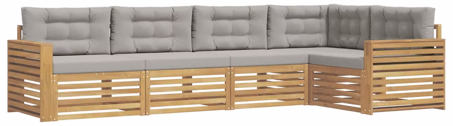 Set di divani da esterno, 5 pezzi, bianco e grigio chiaro