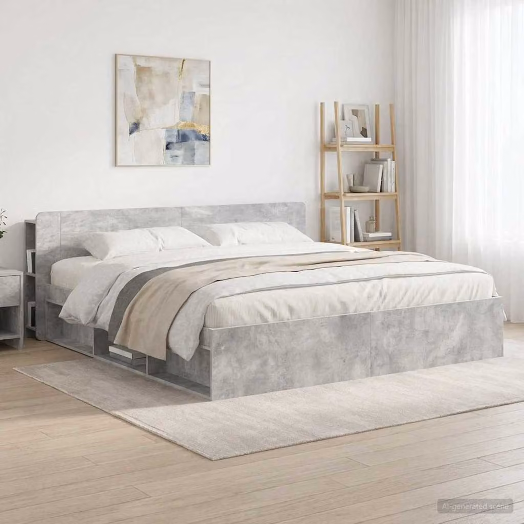 Testata del letto moderna vidaXL in legno ingegnerizzato Grigio Cemento con ripiani integrati