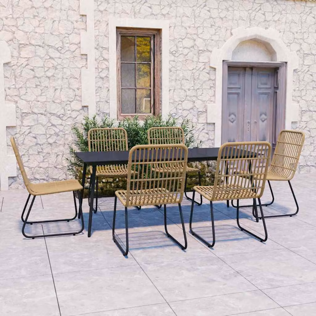 Set da pranzo da giardino vidaXL in 7 pezzi in polyrattan e vetro marrone e nero con cuscini rimovibili