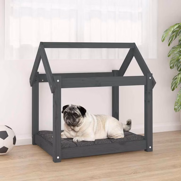 Cuccia per cani vidaXL in legno di pino massello grigia L: 71 cm, P: 55 cm, H: 70 cm