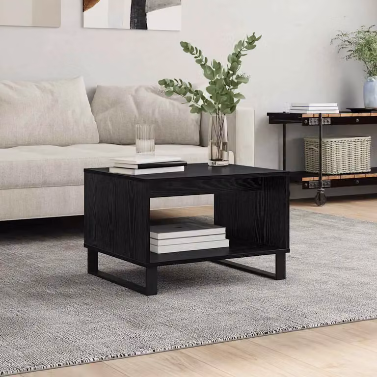 Tavolino da salotto moderno vidaXL in legno e metallo nero L/P/H: 60 x 50 x 40 cm