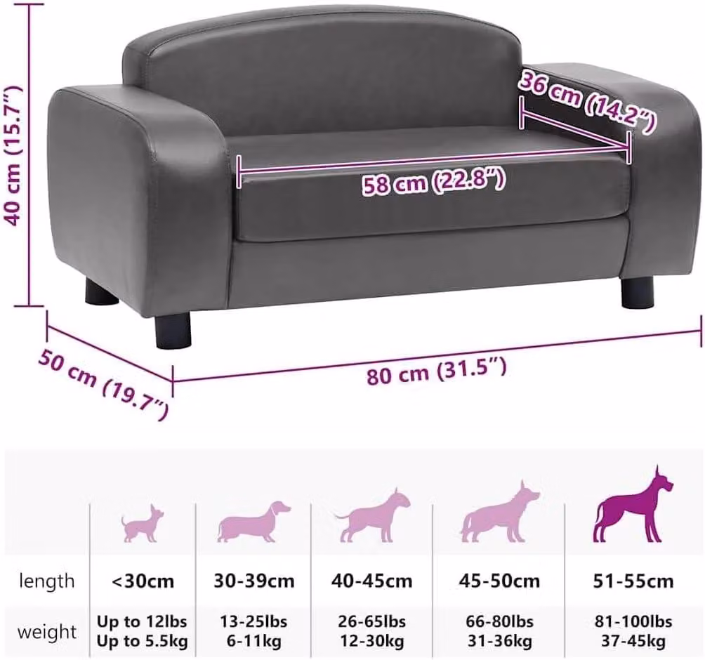 Divano per cani nero - Ecopelle - 80x50x40 cm - Elegante cuccia e accessorio per animali domestici