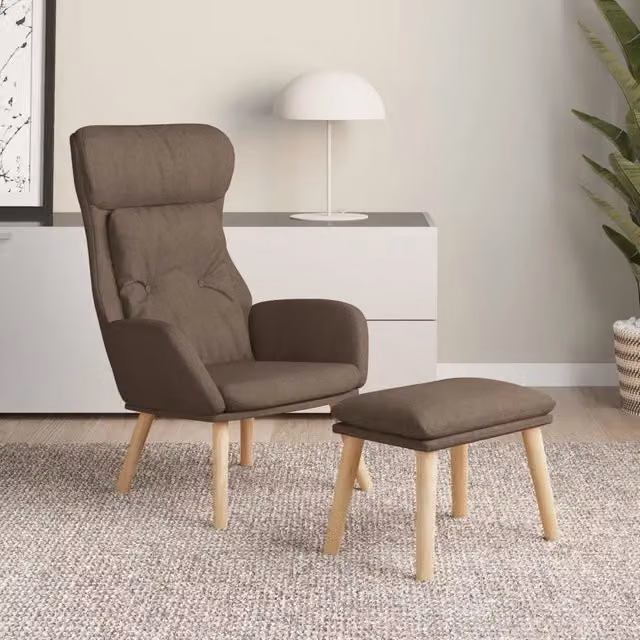 Poltrona Relax con Poggiapiedi vidaXL in Tessuto Beige e Marrone con Struttura in Metallo e Legno – 1