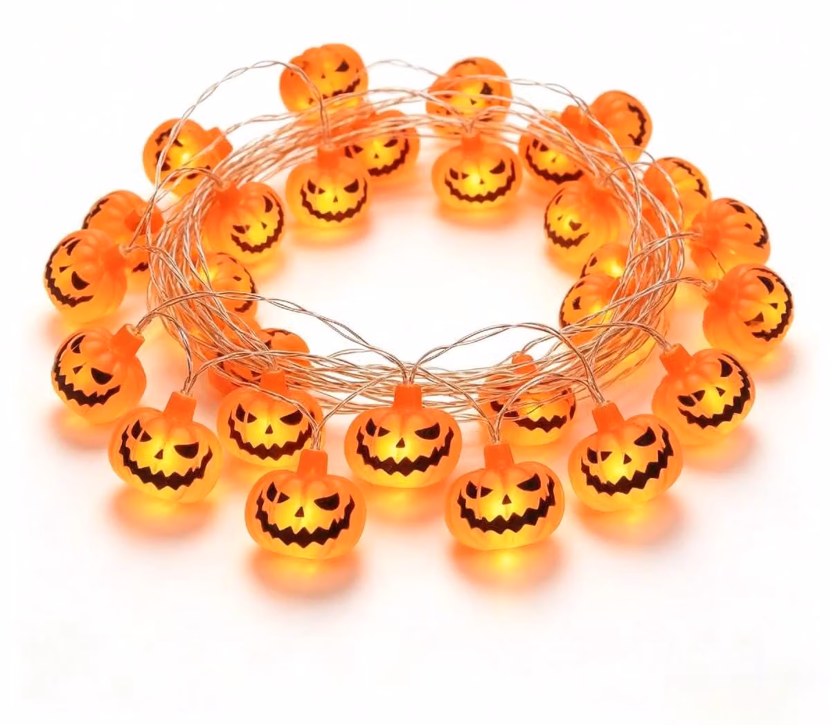 Catena luminosa a tema Halloween, lunghezza 3 metri, 20 luci a LED a forma di zucca, alimentazione a batteria