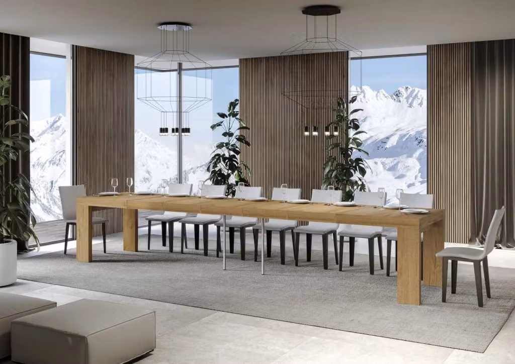 Tavolo allungabile moderno Roxel Premium in finitura quercia natura e marrone, L/P/H: 180 x 90 x 77 cm (estendibile fino a 440 cm) – 2