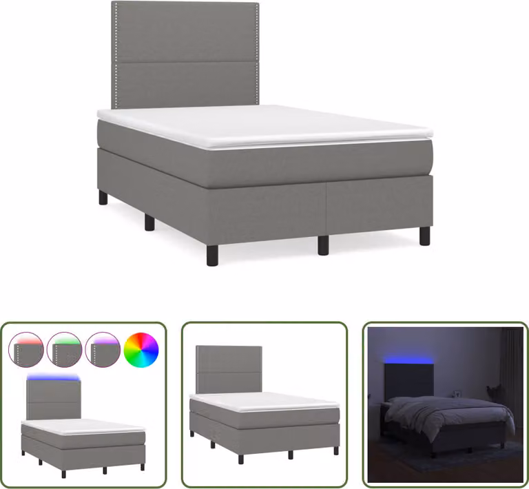 The Living Store Letto a molle con materasso e LED in tessuto grigio scuro 120x190 cm