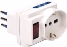 Poly Pool Adattatore Multipresa con Interruttore di Sicurezza, 3 Prese Grandi, 2 Bivalenti 10/16A 2P+T e 1 Presa 250V, Spina 10A, Bianco