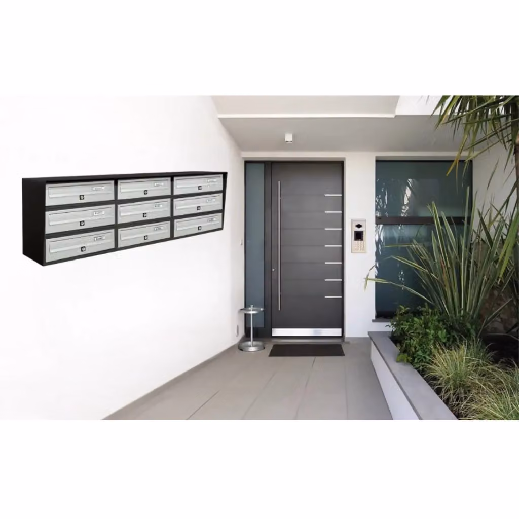 ALUBOX SLIM Cassette Postali Condominiali da 9 Posti in Alluminio e Lamiera Zincata Nere L/P/H: 37,8 x 116 x 30 cm – 2