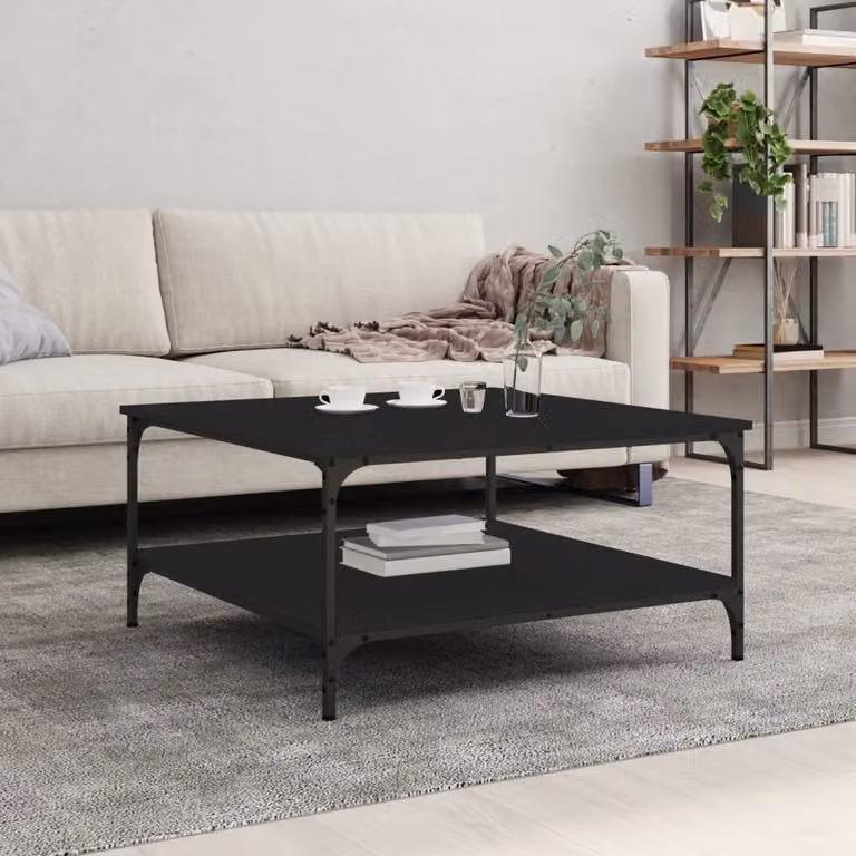 Tavolino The Living Store nero 80x80x40 cm in materiale ligneo