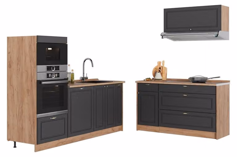 Cucina Vicco Fame-Line Oro-antracite rustico/Rovere dorato 340 cm, PL Marmo, Model 63887