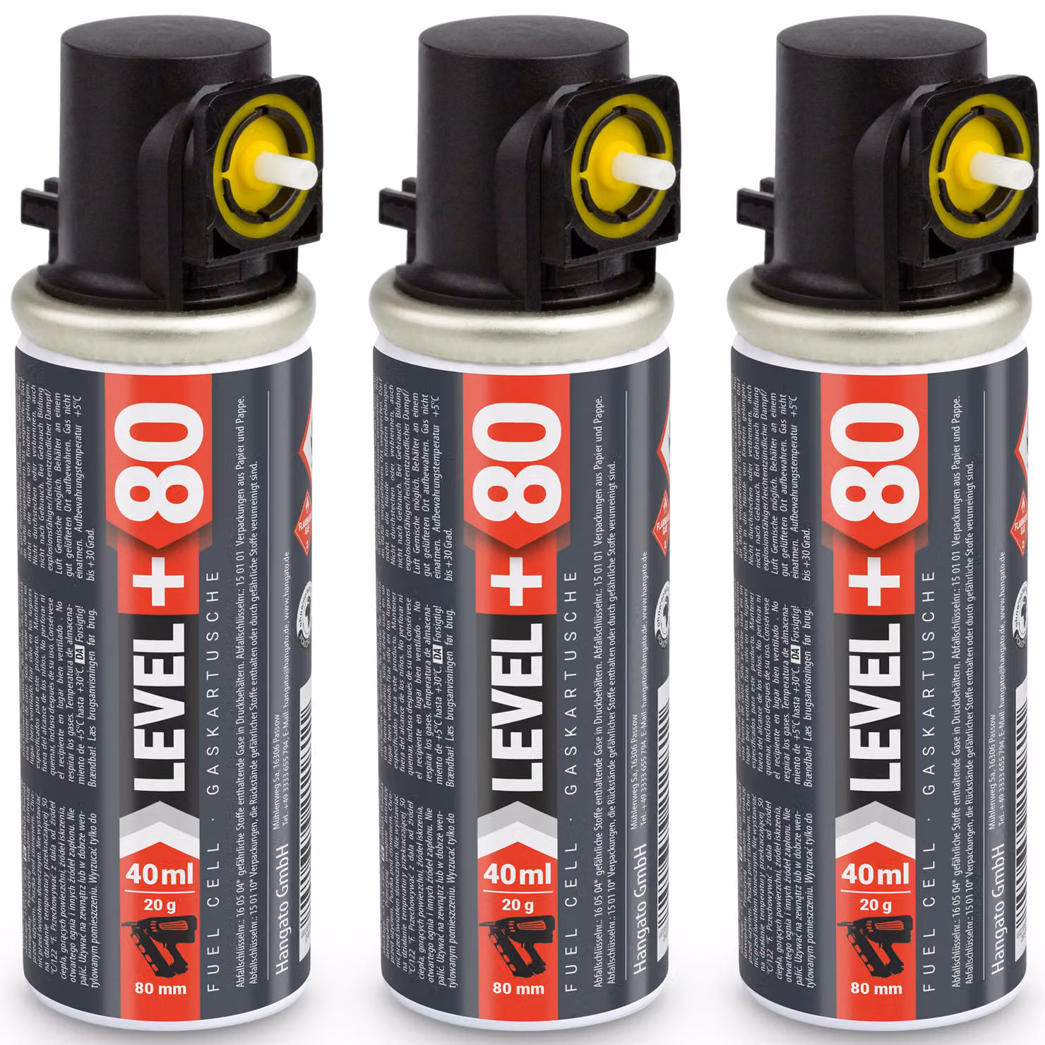 LEVEL+ Cartucce di ricambio, confezione da 3, da 20 grammi/40 ml/80 mm, compatibili con Stiftnagler L+80