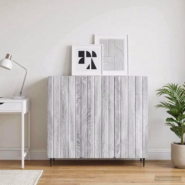 Credenza moderna vidaXL in legno ingegnerizzato e metallo, Grigio Sonoma, L: 89 cm, P: 34,5 cm, H: 82 cm