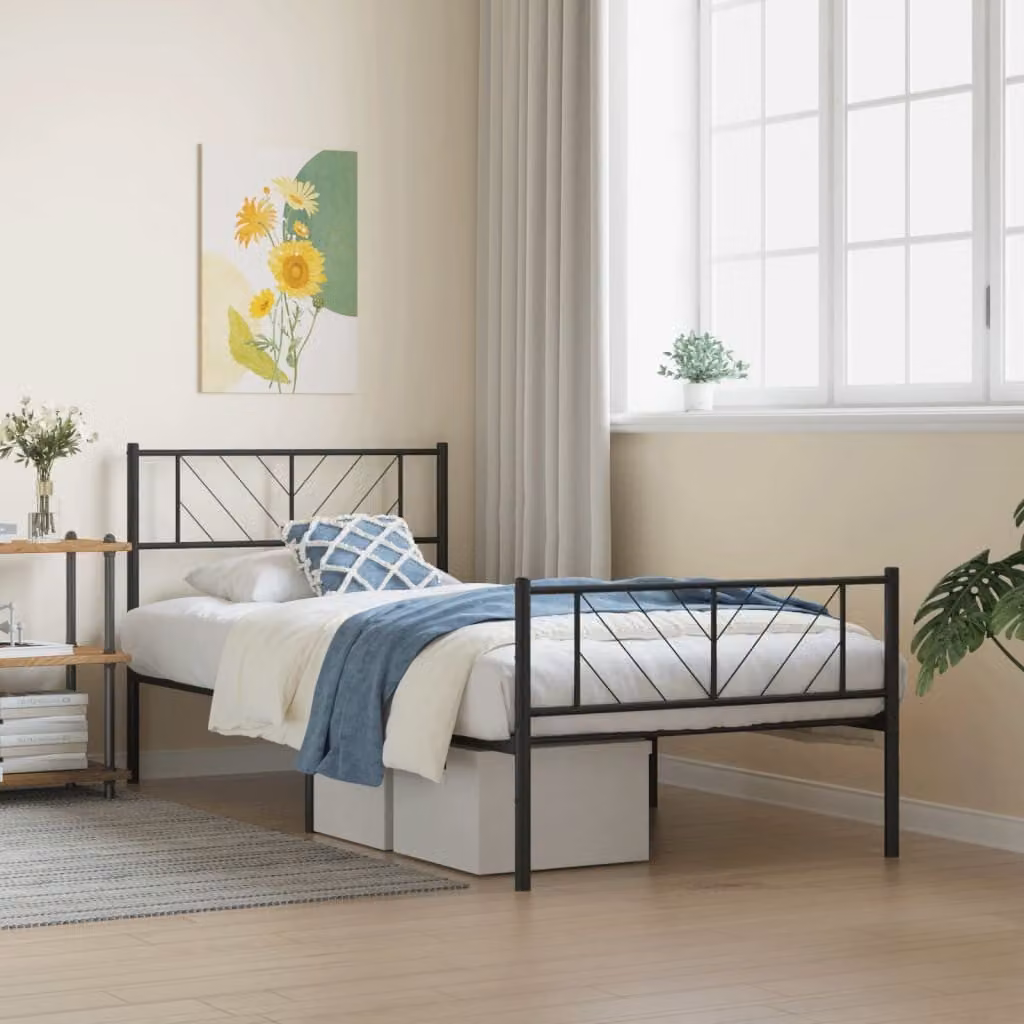 Giroletto vidaXL con testiera e pediera in metallo nero L/P/H: 80 x 200 cm