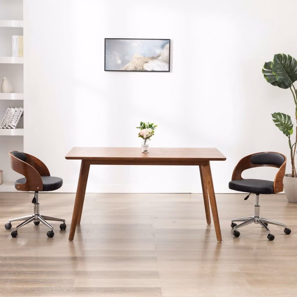 vidaXL Sedia da ufficio girevole in legno curvato nero e Pelle finta - Sedia da ufficio - Sedie da ufficio - Sedia girevole da ufficio - Sedie girevoli da ufficio
