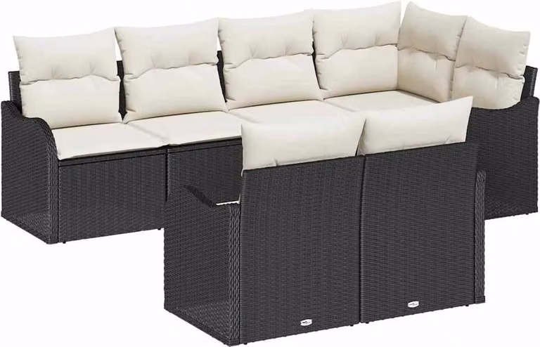 Set Divano da Giardino con archiviazione 7 pcs Nero Poly Rattan