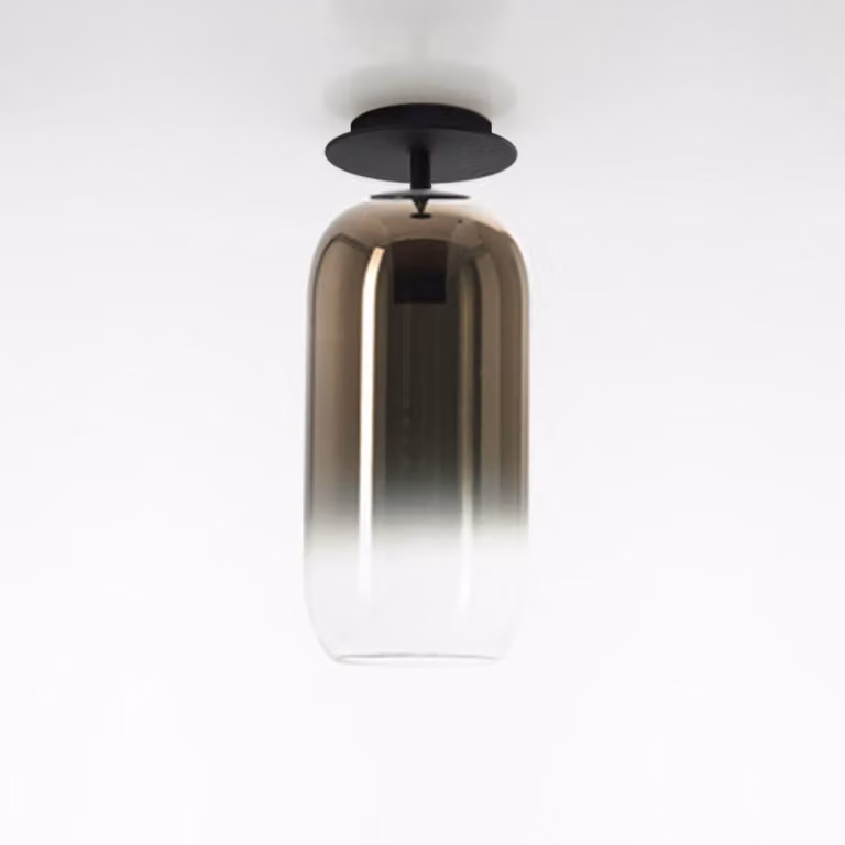 Artemide Gople Mini, plafoniera da soffitto in vetro soffiato, color marrone