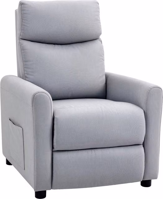 Poltrona Reclinabile 135° Max 73x86x100 cm in Tessuto Effetto Lino Schiuma Acciaio e Legno Grigio Chiaro