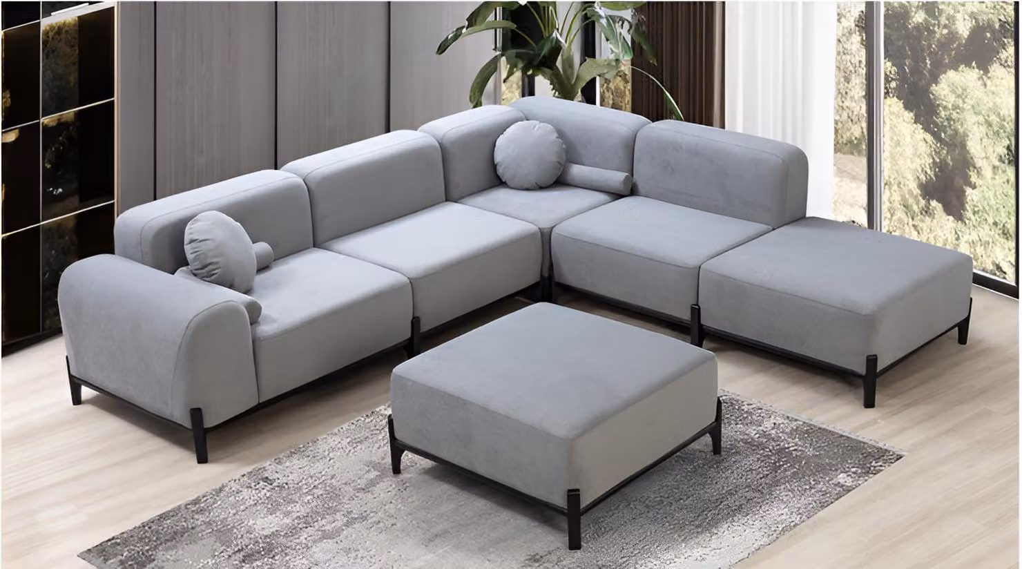 Exklusive Graue L-Form Couch Designer Polstersofa Wohnzimmer 3-er