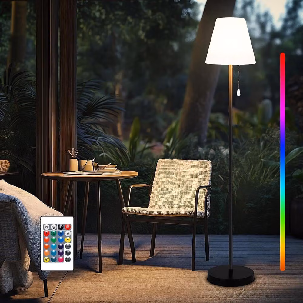 Lampada solare da terra per giardino all'aperto, lampada da terra senza fili con sensore di luce, ricaricabile via USB, RGB, per terrazze, balconi e feste
