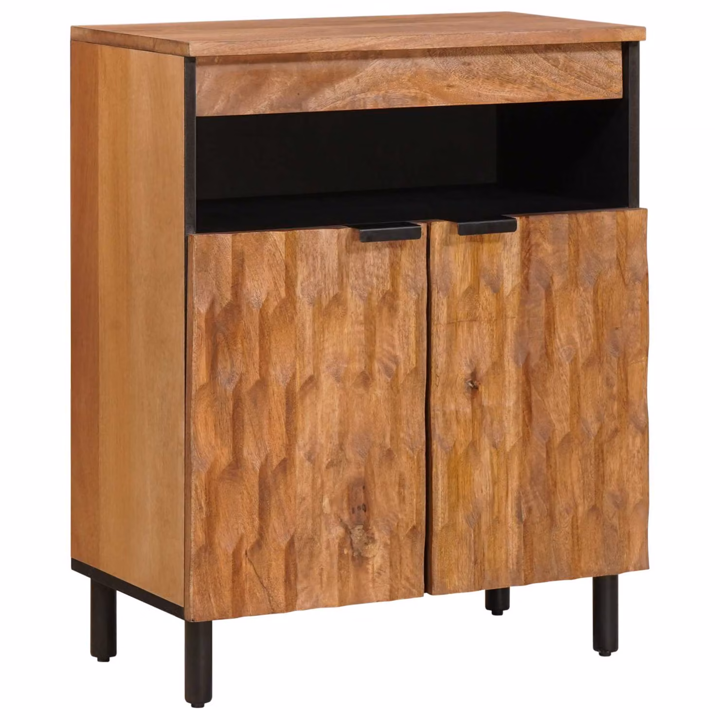 Credenza moderna vidaXL in legno di mango e metallo, finitura marrone opaco, L: 60 cm, P: 33 cm, H: 75 cm
