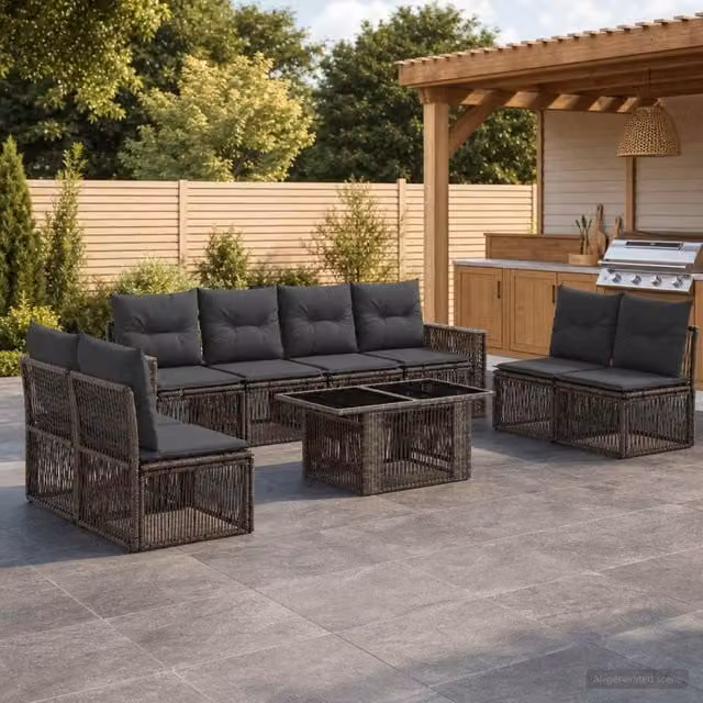 Set Divano da Giardino 9 pz Grigio e Grigio Scuro polyrattan 3436778