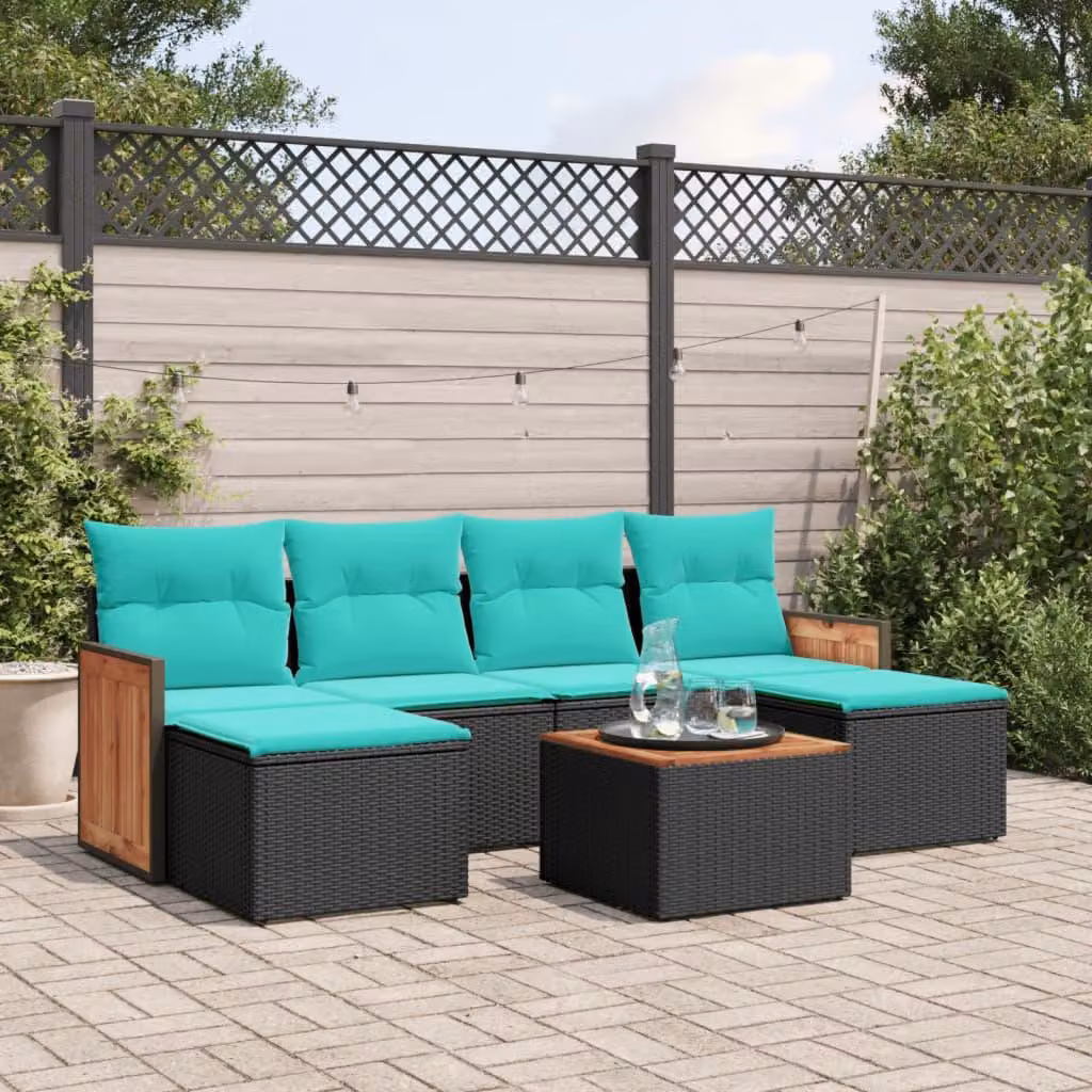 Maison Exclusive - Set di 7 mobili da giardino con cuscini, polyrattan nero