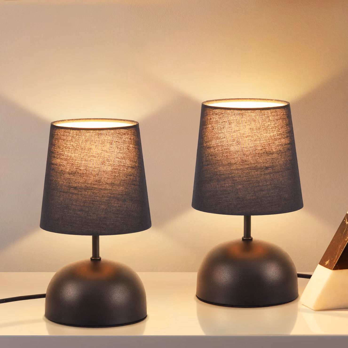 ZMH Lampada da comodino Set di 2 lampade da tavolo con cavo - Lampada da tavolo nera Piccola lampada da notte Camera da letto Tessuto Lampada da letto Design moderno Lampada da scrivania per soggiorno Ufficio Letto Tavolo Finestra Hotel