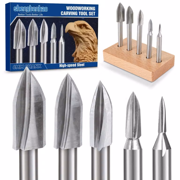Set di utensili per intaglio del legno con attacco da 6 mm, per smerigliatura e incisione