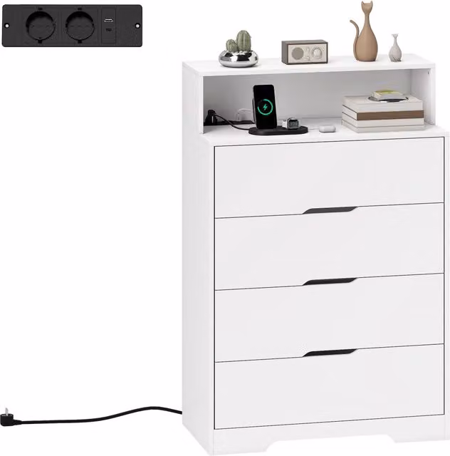 Cassettiera 4 cassetti con USB e USB-C ¨C Xylo ¨C Bianco 80x40x120 cm