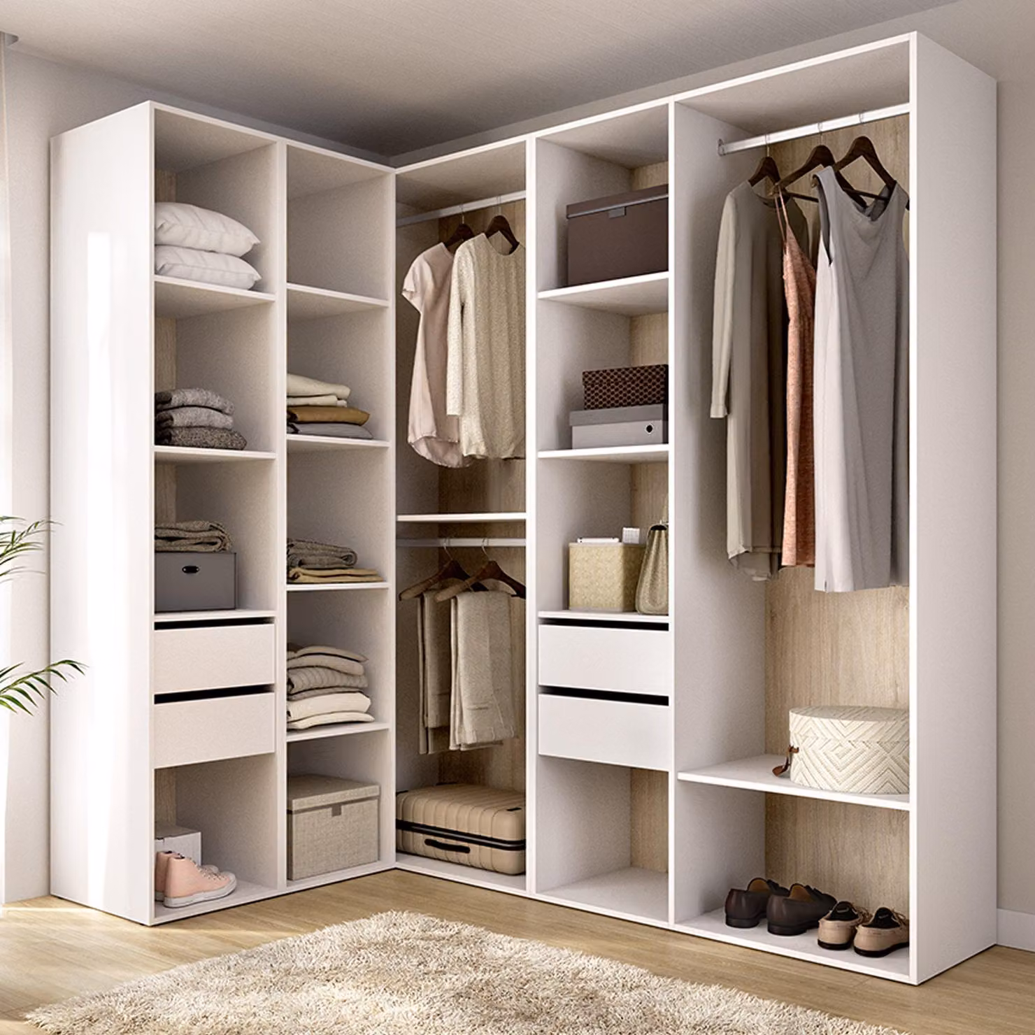 Boughton - Guardaroba Grande, 186x205h cm Bianco, Modulabile