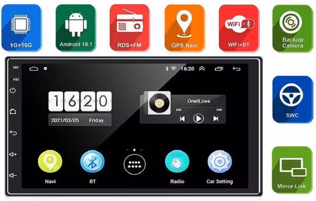 Autoradio Universale Trade Shop Traesio Ctc-7801 con Schermo da 7 pollici Android 10, 2GB RAM, 32GB ROM, Bluetooth, Wifi e GPS, Colore Nero