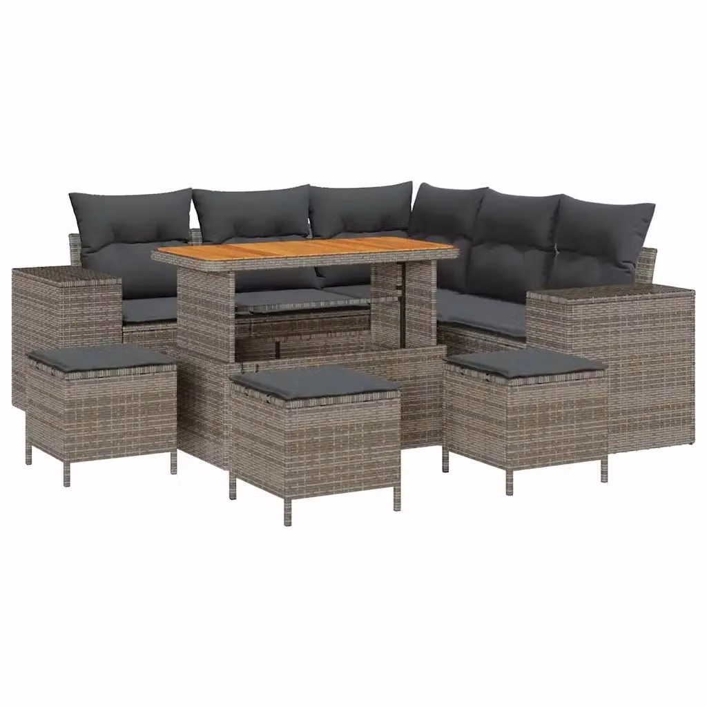 Set Divano da Giardino vidaXL a Forma di L con 9 Pezzi, Grigio, con Cuscini e Tavolino, Struttura in Acciaio e Polyrattan – 2