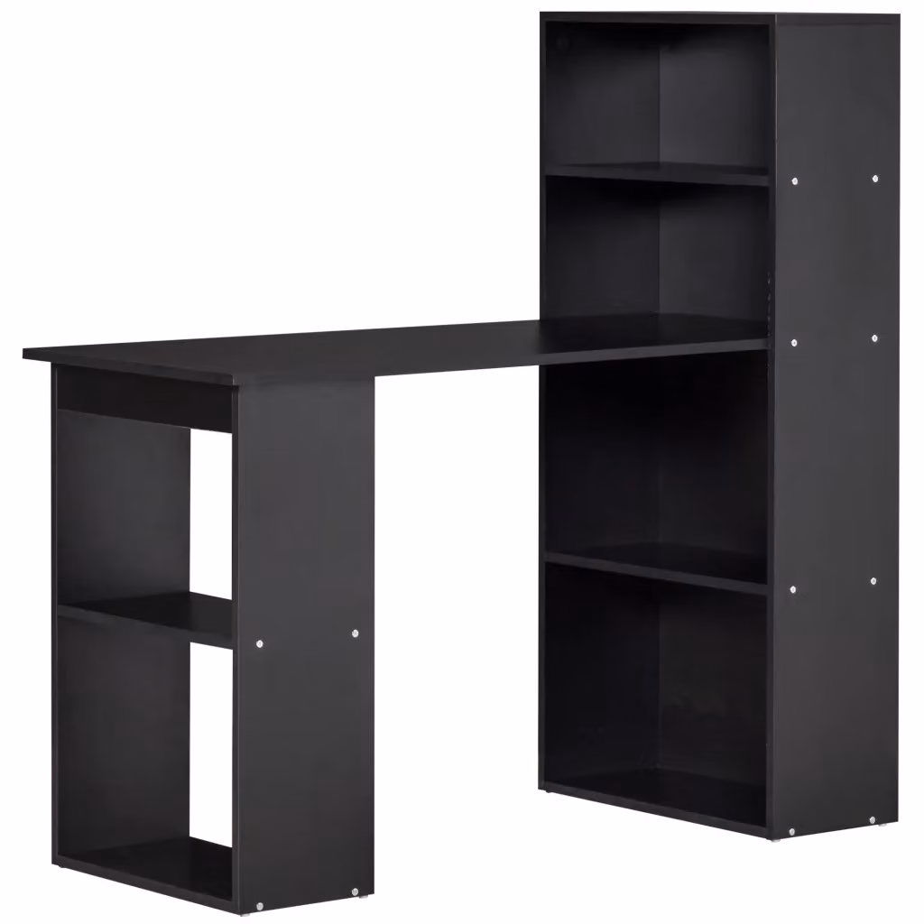 Scrivania PC Minimal in Legno con Ripiani e Cassetti, Nero, L: 120 cm, P: 55 cm, H: 120 cm – 2